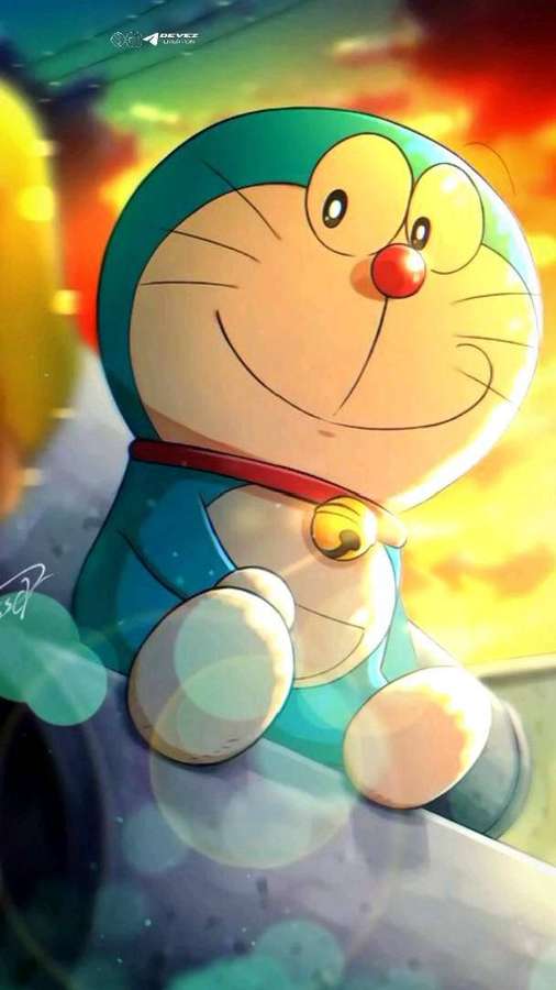 Doraemon the blue robot cat smiling with a sunset background. — Doraemon 4K Picture