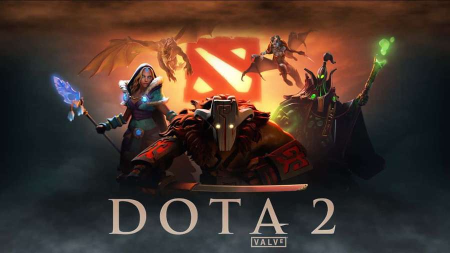 Dota 2 game characters with dragons in a dark fantasy battle scene. — Dota 2 Background