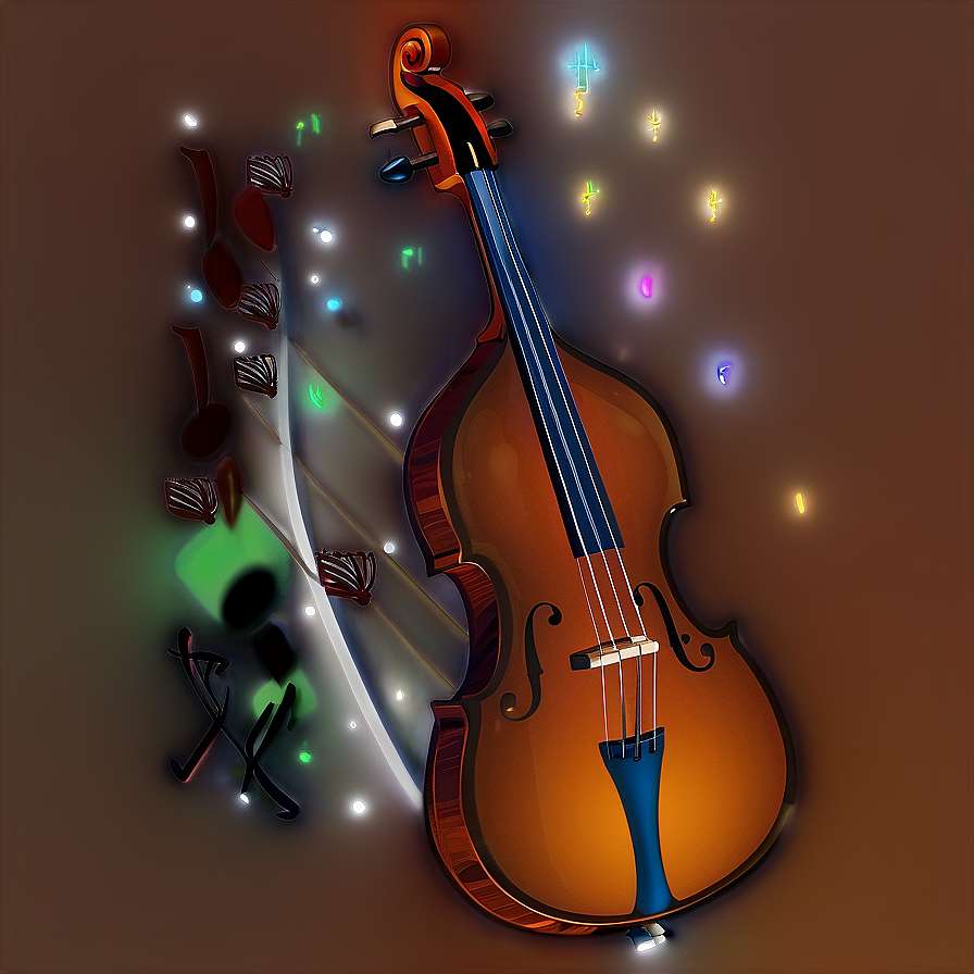 A glowing violin with floating musical notes and sparkles. — Double bass Wallpaper