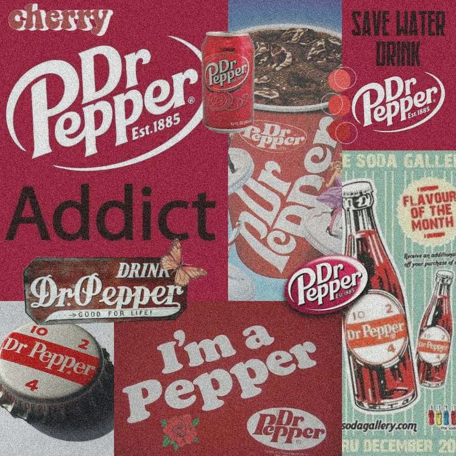 Vintage Dr Pepper sodavandsreklamecollage med dåser, flasker og slogans. — Dr Pepper Billeder