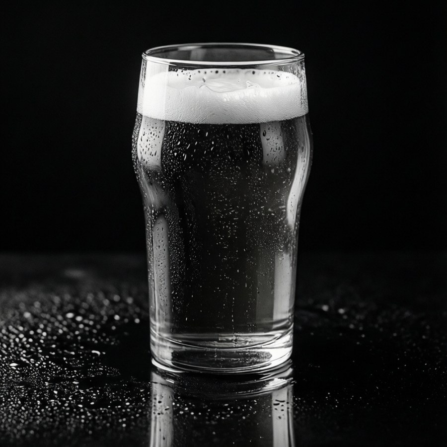 Black and white minimalist beer glass on reflective surface — Draft Wallpaper