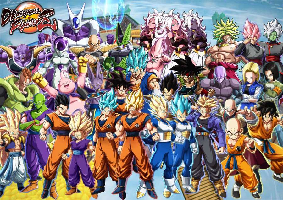 Dragon Ball FighterZ-karakterer i dynamiske kampstillinger. — Dragon Ball Characters Wallpapers