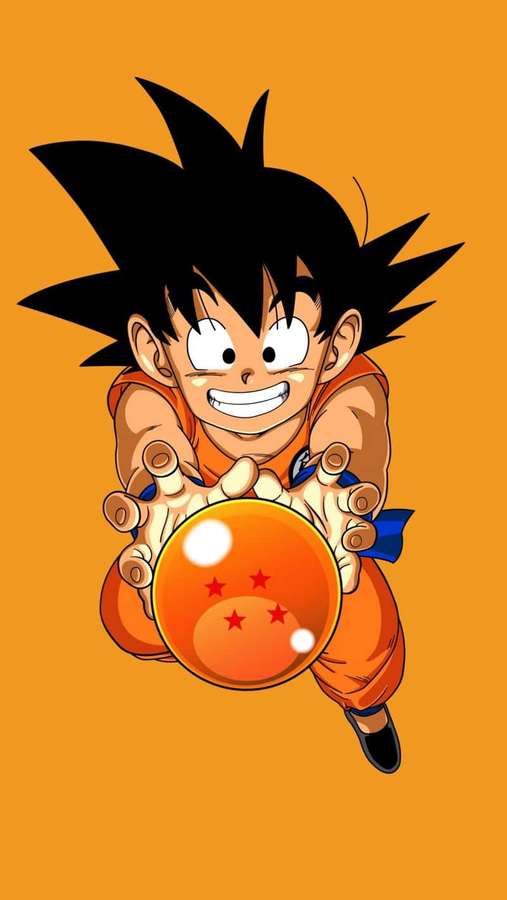 Anime character Goku holding a dragon ball with four stars. — Dragon Ball iPhone Wallpaper