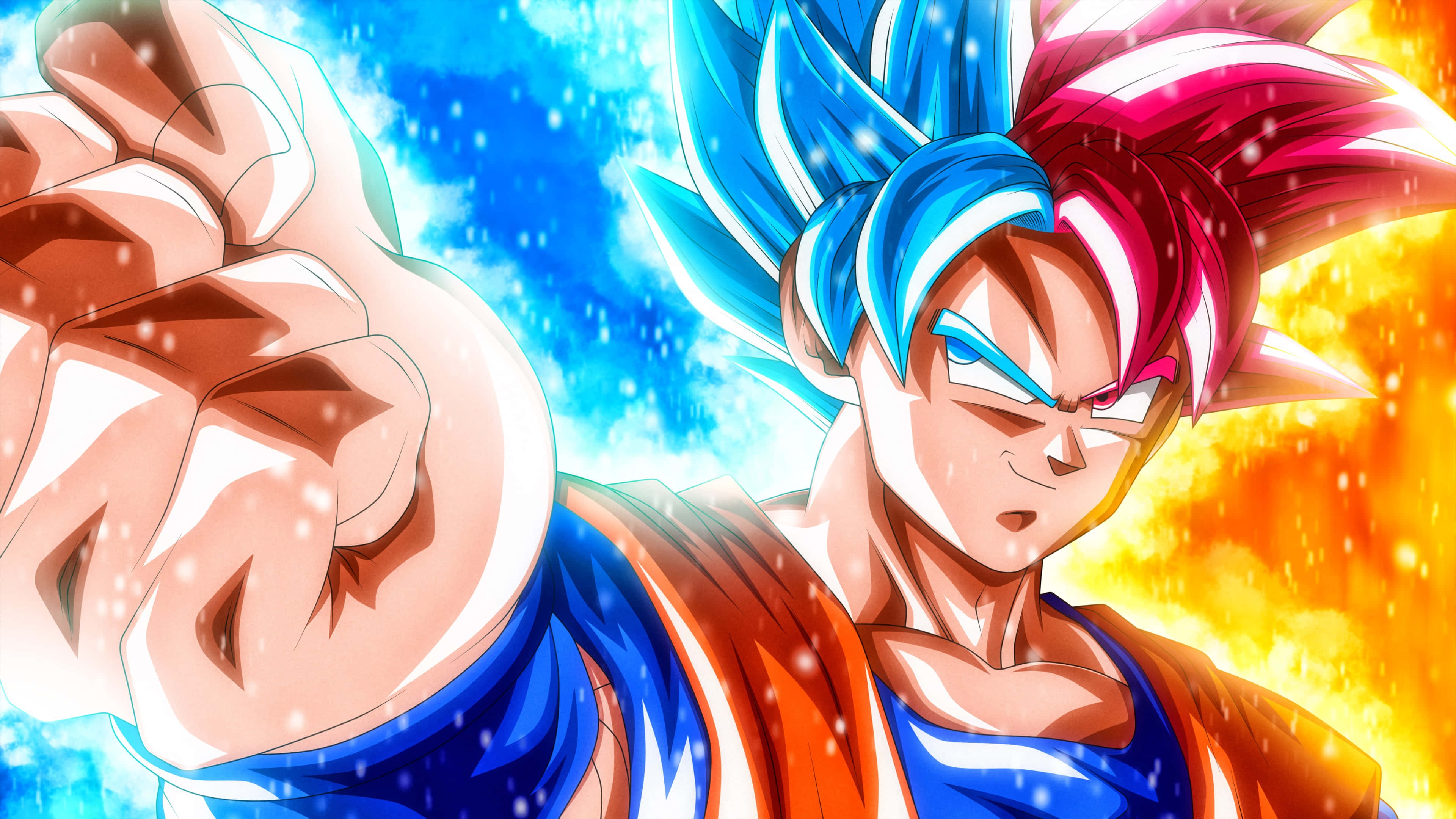 Anime warrior with blue and pink hair punches forward in battle pose. — Dragon Ball Super Picture