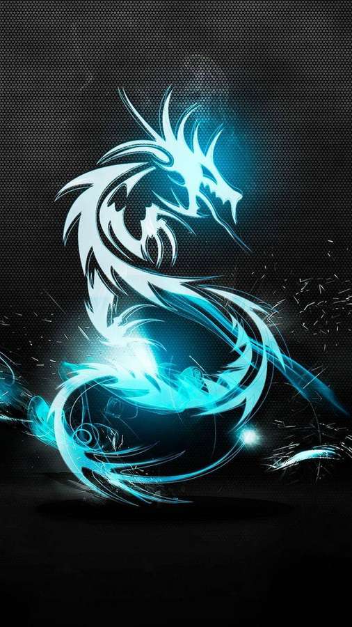 A glowing blue dragon with white outlines against a dark textured background. — Dragon iPhone Wallpaper