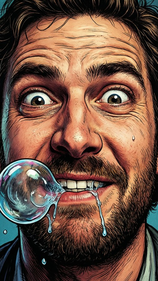 A funny cartoon person with a drool bubble, great for humor wallpapers. — Drool Wallpaper