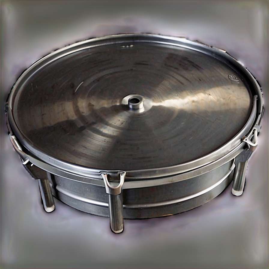 Circular stainless steel steamer with lid and clamps on gray background — Drums PNG