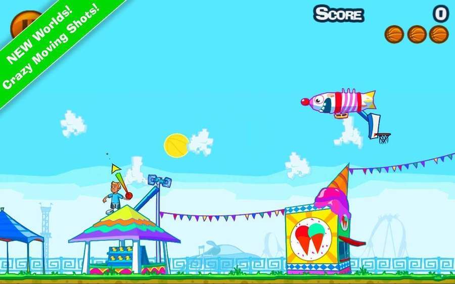 Clown-Basketballspieler, der in einer bunten Karneval-Spielszene dunkt. — Dude Perfect Bilder