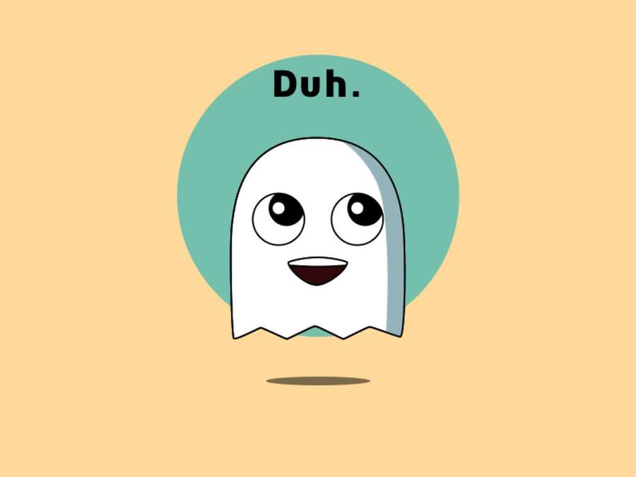 A smiling cartoon ghost with big eyes and the word 'Duh.' above it. — Duh Wallpaper