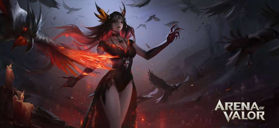 Fantasy-Krieger mit feurigem Haar und Schattenvögeln in einer dunklen Ruine mit Kerzen. — Dunkler Engel Wallpaper