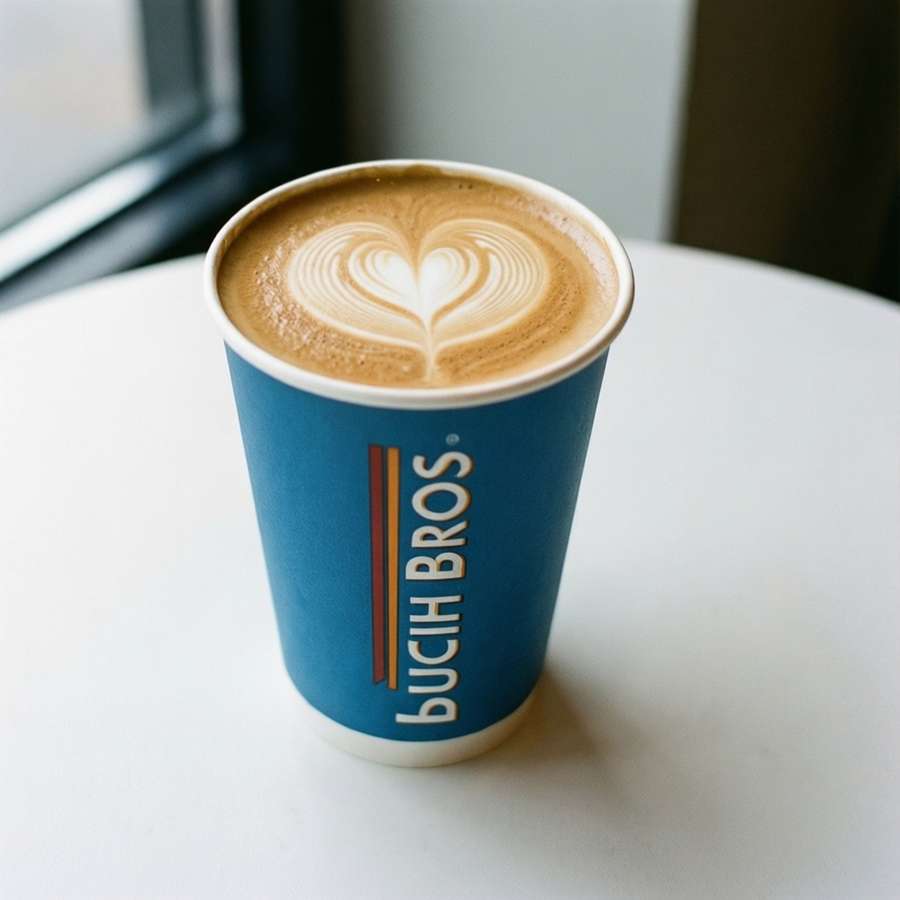Dutch Bros cup with heart latte art, minimalist style. — Dutch Bros Wallpaper