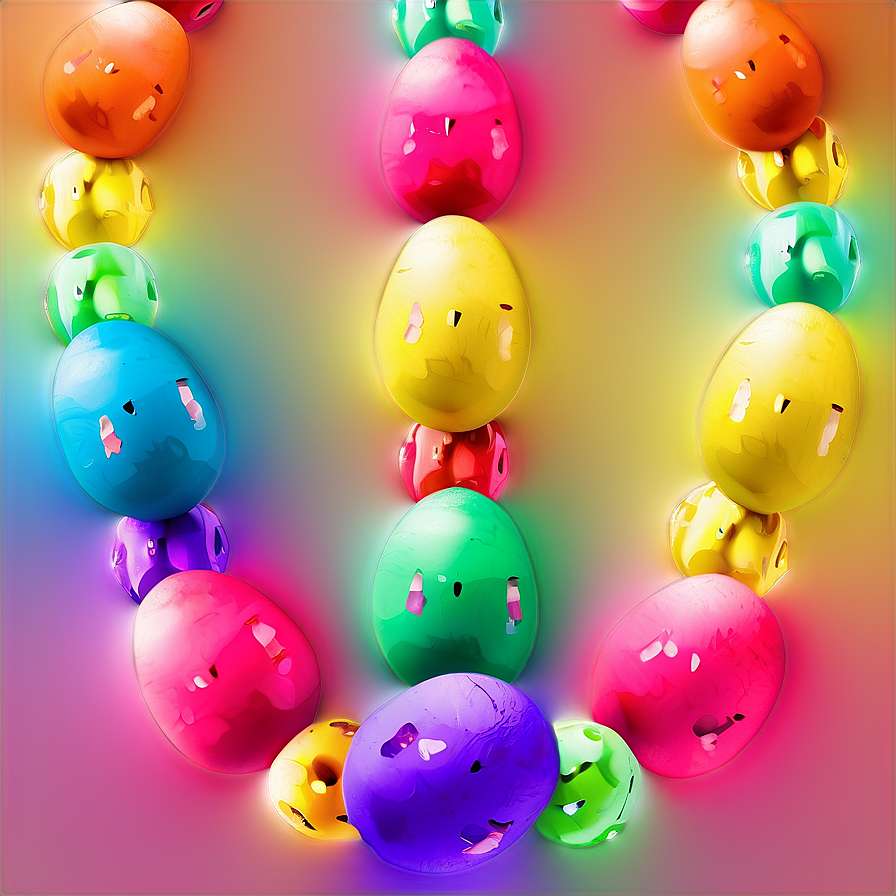 Glowing colorful eggs with cutout faces arranged in a rainbow gradient pattern. — Easter Egg PNG