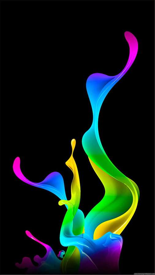 Redemoinhos vibrantes de líquido arco-íris fluindo dinamicamente contra um fundo preto. — Ecrã Super Amoled Papéis de Parede