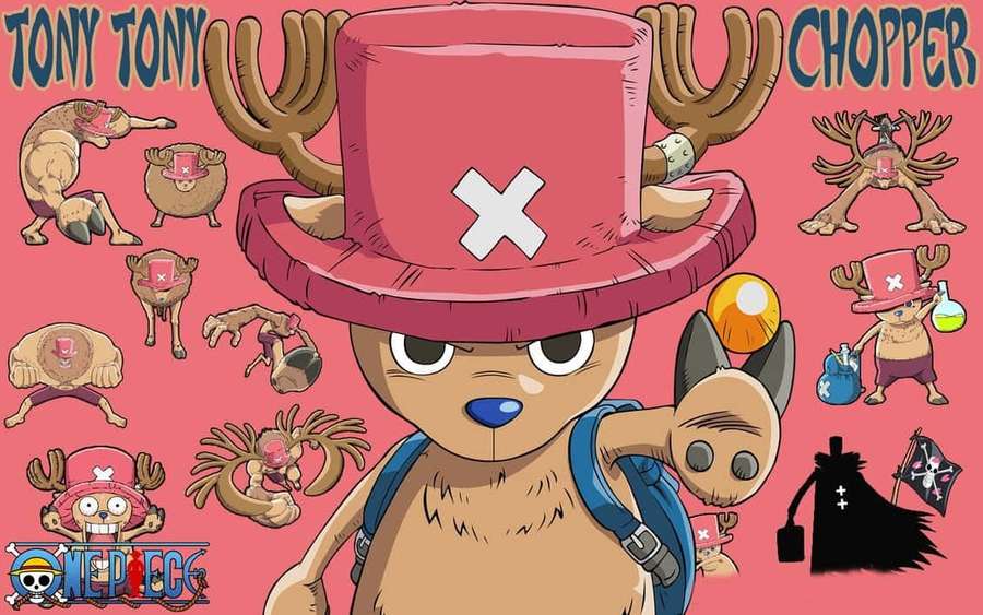 Anime-Charakter Tony Tony Chopper aus One Piece in seinem ikonischen rosa Hut mit Geweih und weißem Kreuz. — Einteiliger Chopper Wallpaper