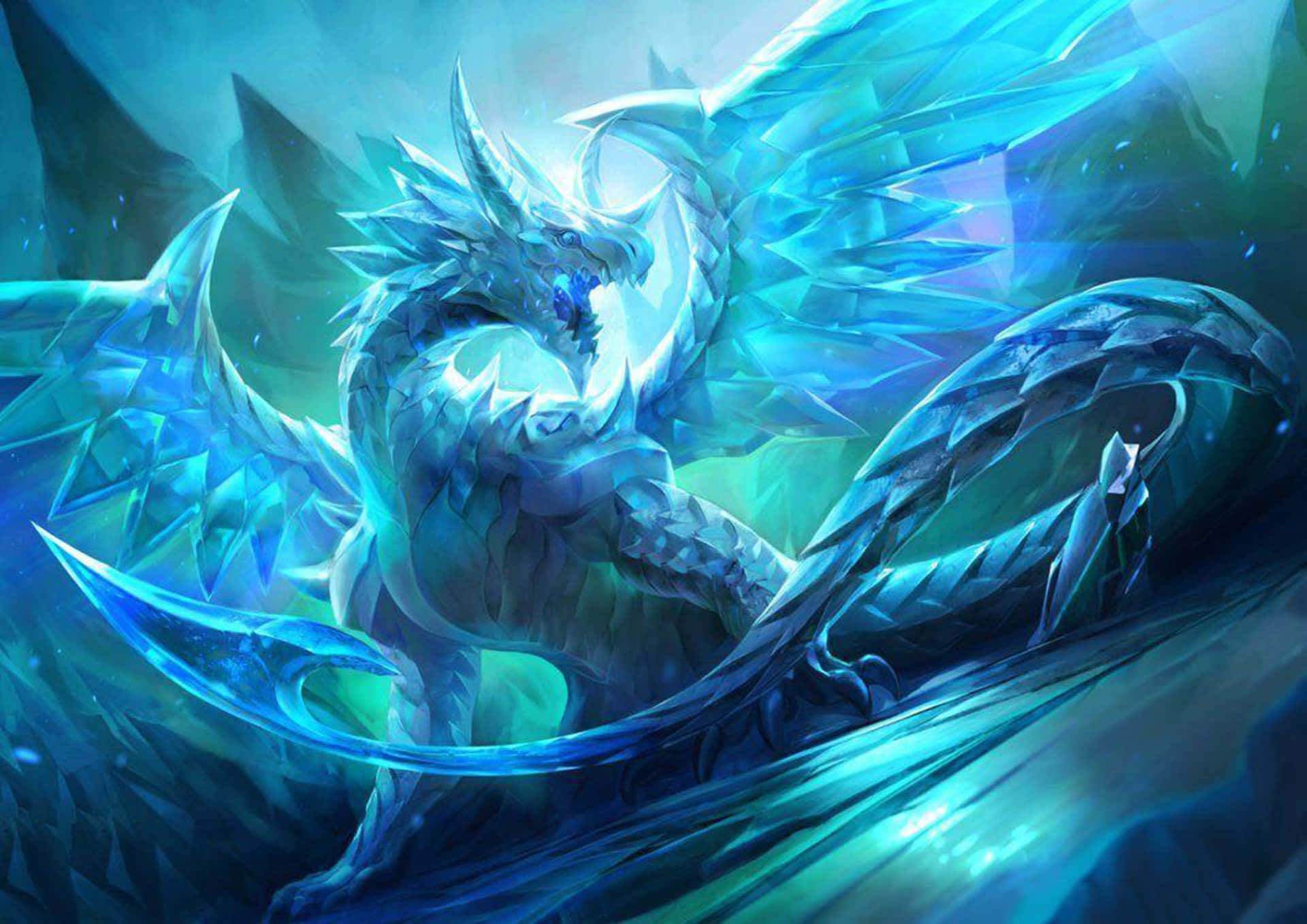 Ein leuchtend blauer Eisdrache mit kristallinen Flügeln und scharfen Schuppen. — Eisdrache Wallpaper
