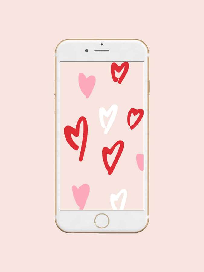 Weißes Telefon mit Herz-Muster-Hintergrund auf Blush-Hintergrund — El Santo Wallpaper
