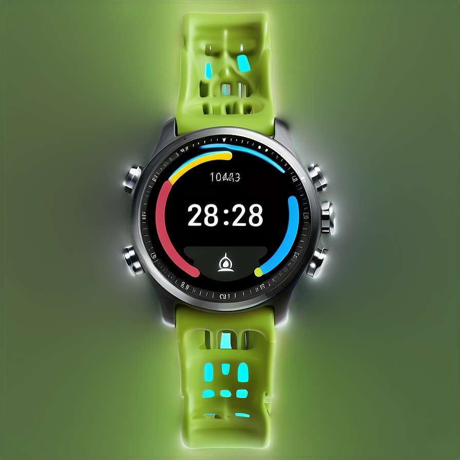 Smartwatch with skull strap showing timer and step count on glowing green background. — Electronics PNG