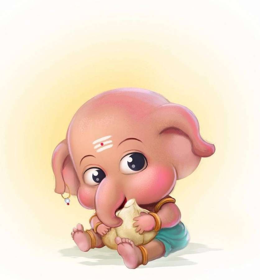 Süßer Cartoon-Babyelefant, der eine Muschel mit einem Bindi und Ohrringen hält. — Elefant Wallpaper