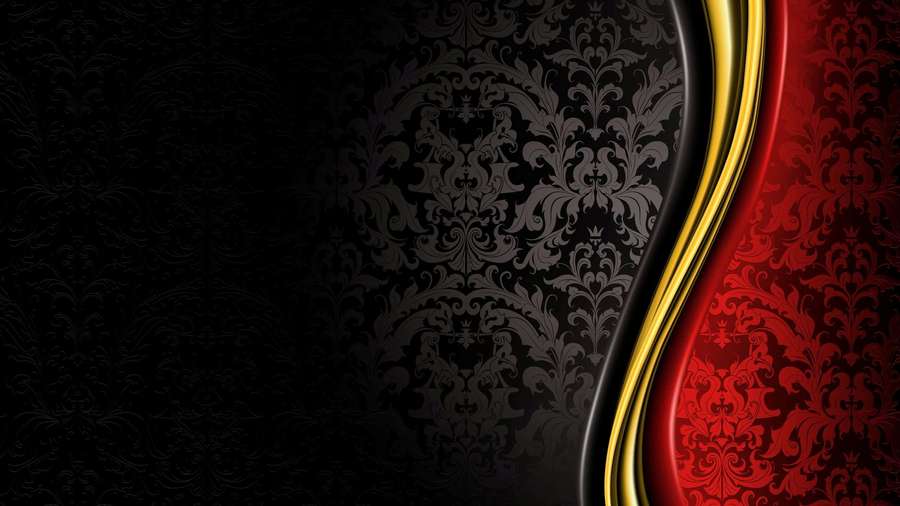 Luxury wallpaper with damask pattern split by a gold curve between black and red. — Elegant Background