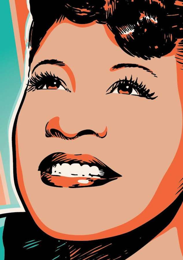 Nahaufnahme Pop-Art-Illustration einer Frau mit orangefarbenen Lippen und schwarzem Haar. — Ella Hintergrundbild