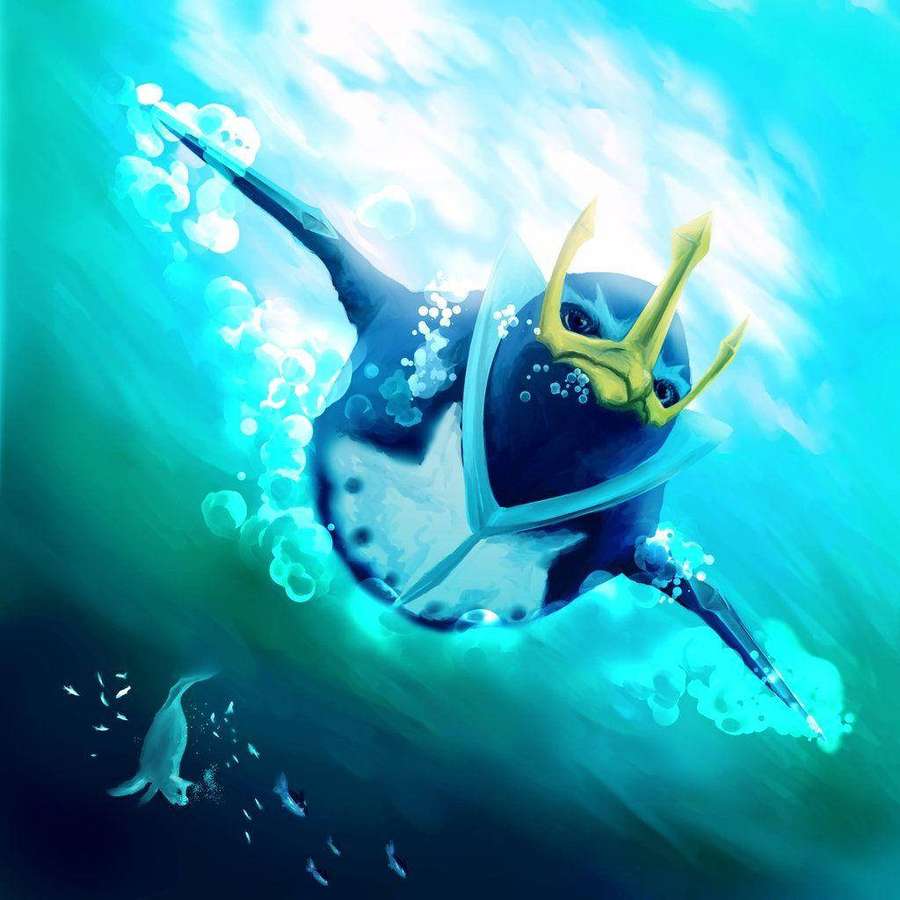 Pingüino crestado nadando bajo el agua con burbujas y pingüinos más pequeños cerca. — Empoleon Fondos de pantalla