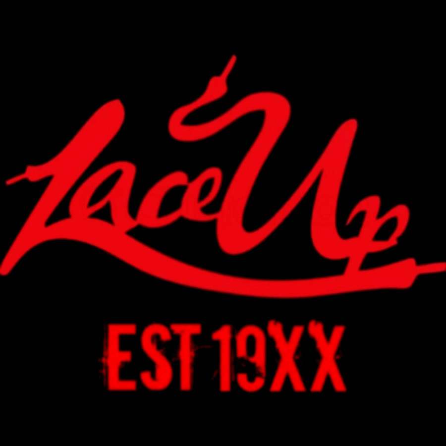 Logotipo LaceUp estilizado rojo con texto EST 19XX sobre fondo negro. — Encaje Fondos de pantalla
