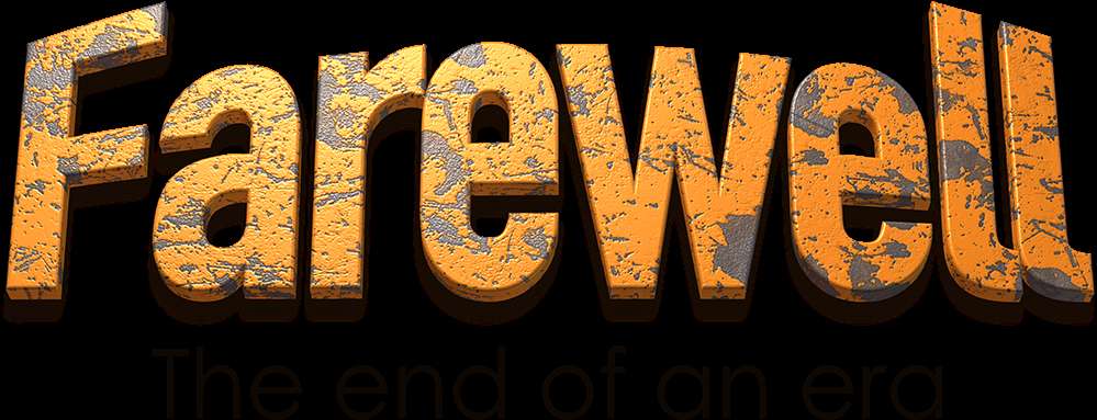 Farewell text with weathered orange 3D letters against black background — End PNG