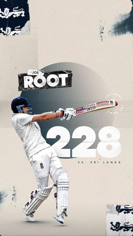 Cricketspieler Joe Root erzielt 228 gegen Sri Lanka in weißer Uniform beim Schwung. — England Cricket Bilder