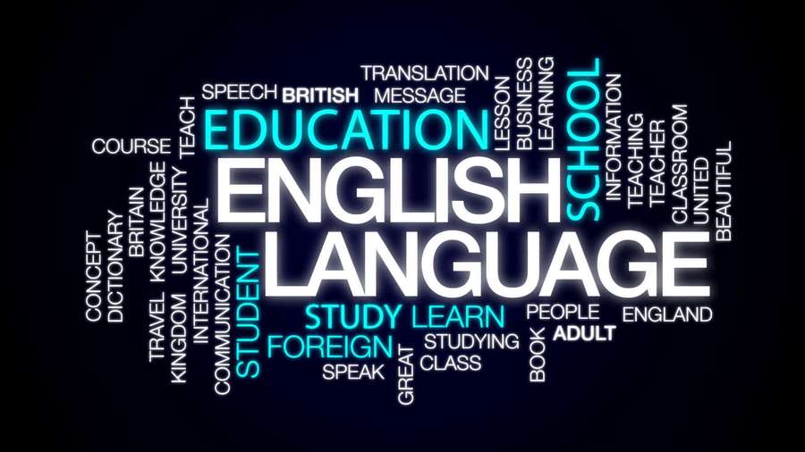 Glowing word cloud highlighting education and language learning concepts. — English Background