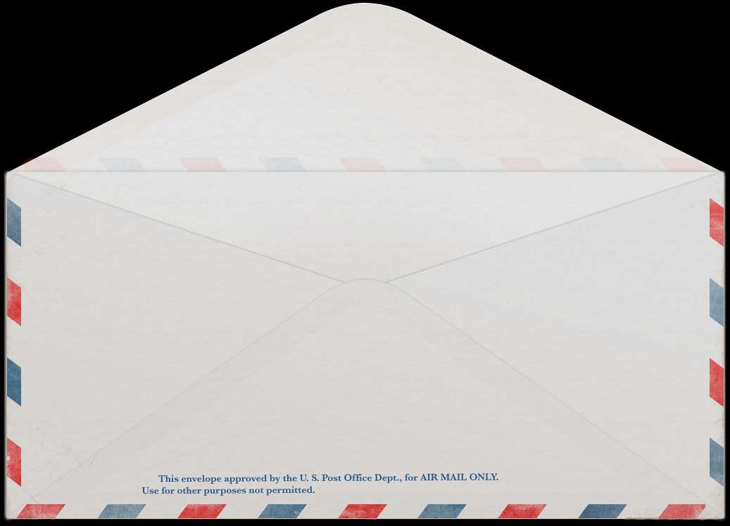 White airmail envelope with red blue stripes and official text on black background. — Envelope PNG