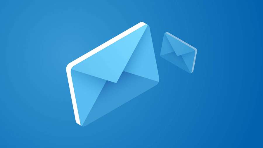 Dois ícones de envelope azul flutuando em um fundo gradiente azul. — Enviar Papéis de Parede