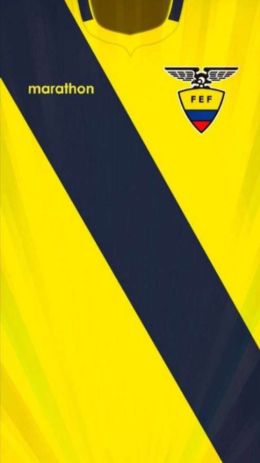 Close-up de uma camisa de futebol amarela e azul-marinho com emblema FEF. — Equador Papéis de Parede