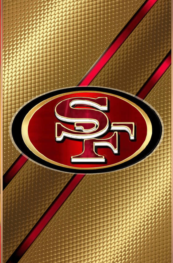 Logotipo do San Francisco 49ers em fundo dourado texturizado com listras vermelhas — Equipe Papéis de Parede
