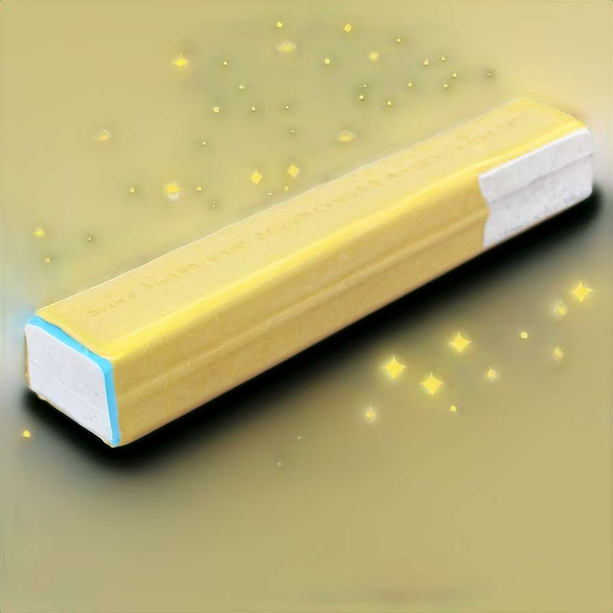 A yellow and white candy bar with golden sparkles floating around it. — Eraser PNG