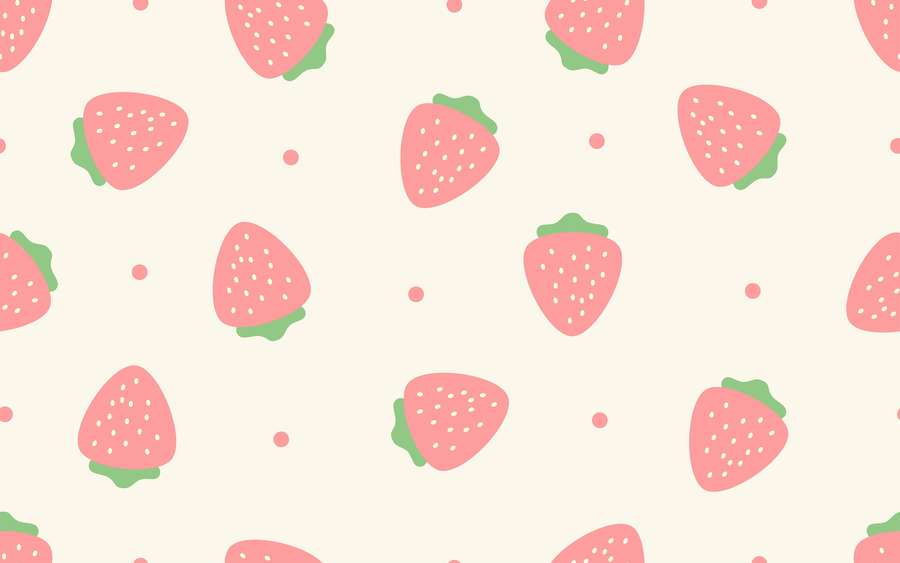 Pastellrosa Erdbeeren mit grünen Blättern auf cremefarbenem Hintergrund. — Erdbeere Wallpaper