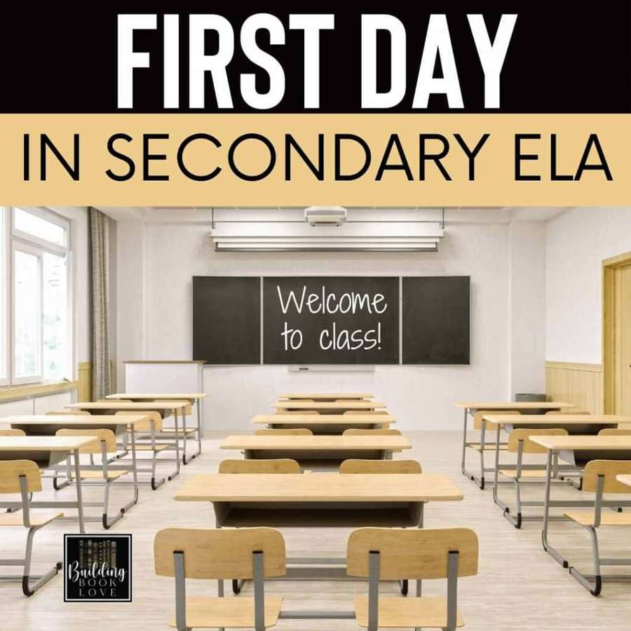 Ein leerer Klassenraum mit Tischen, Stühlen und einer Tafel, auf der Willkommen im Unterricht unter einem Banner zum ersten Schultag steht. — Erster Schultag Bild Bilder