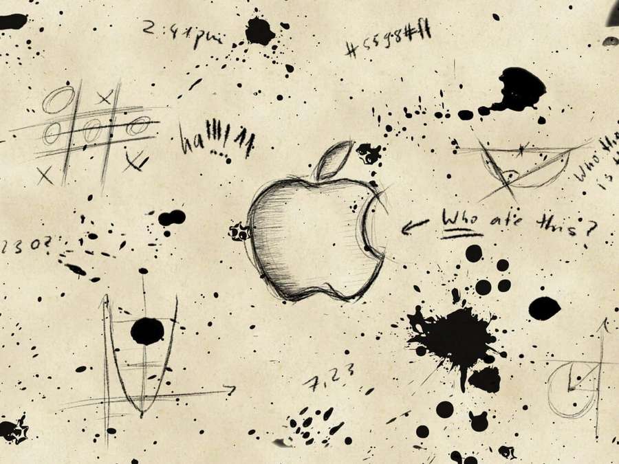 Manzana dibujada a mano con salpicaduras de tinta y garabatos sobre papel texturizado. — Escuela Genial Fondos de pantalla