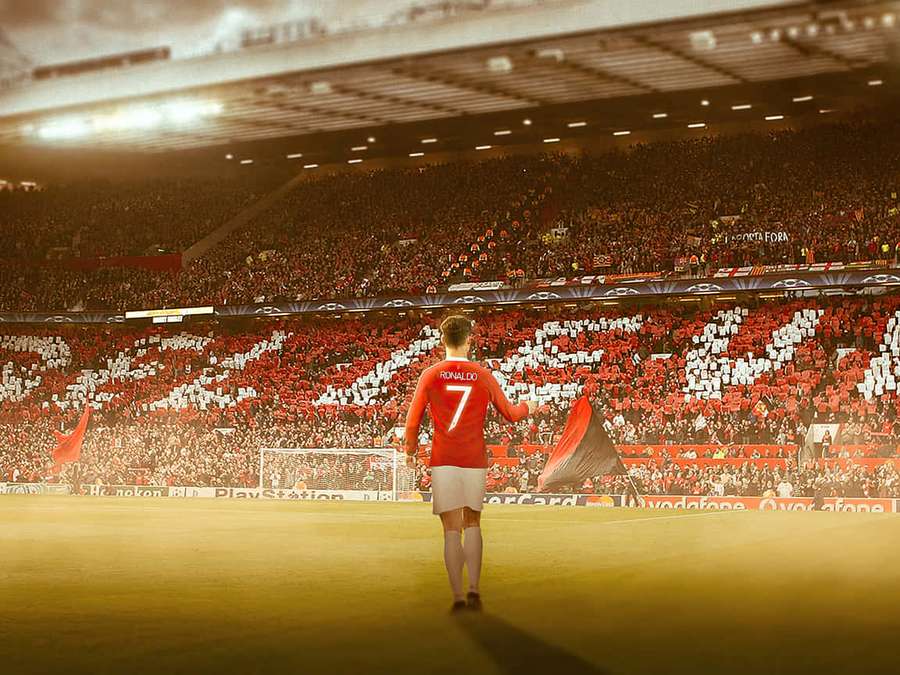 Jugador de fútbol con camiseta roja caminando en el campo hacia aficionados animados. — Específico Fondos de pantalla