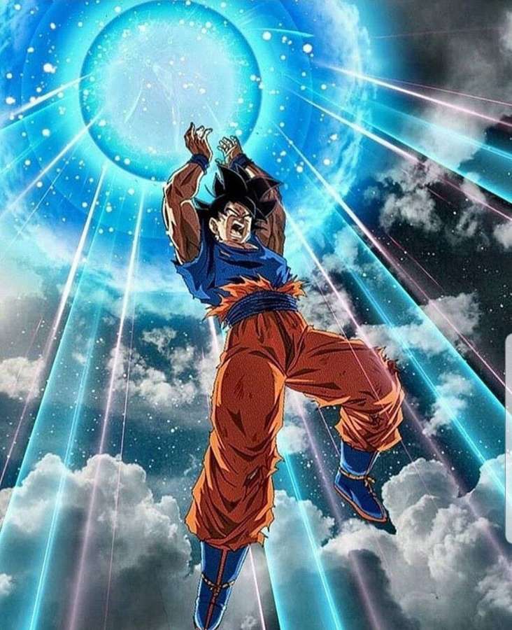 Personaje de anime Goku cargando una esfera de energía azul sobre nubes. — Espíritu Bomba Fondos de pantalla