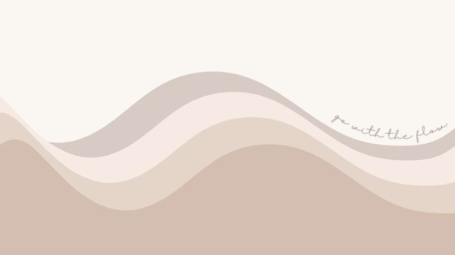 Patrón abstracto de olas beige con texto go with the flow — Estética Beige Bronceado Fondos de pantalla