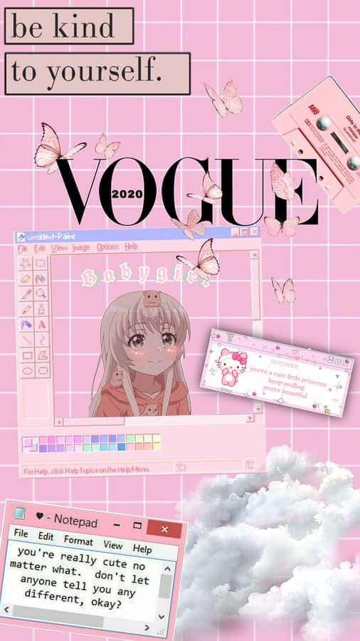 Estética De Anime En Tonos Pastel Rosa Fondo de pantalla