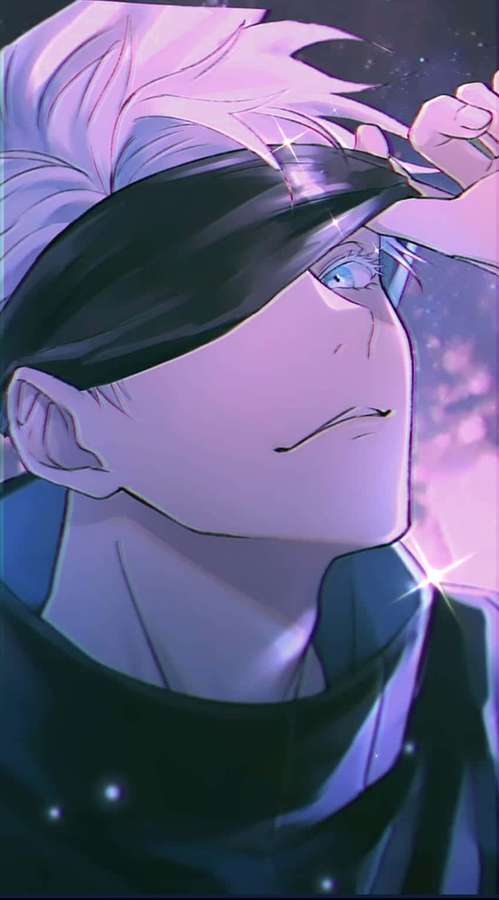 Personaje de anime con cabello blanco y parche negro en el ojo mirando las estrellas. — Estética de Gojo Fondos de pantalla