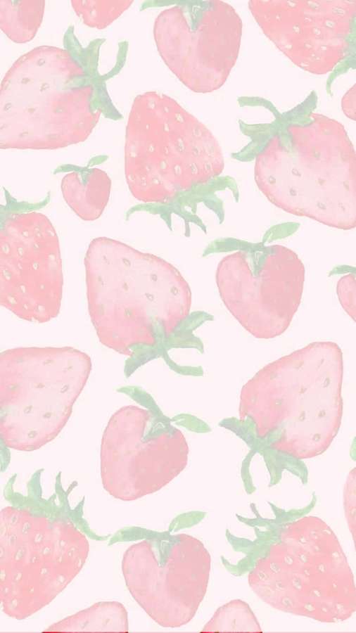 Fresas rosas en acuarela con hojas verdes sobre un fondo claro. — Estética Fruta Fondos de pantalla