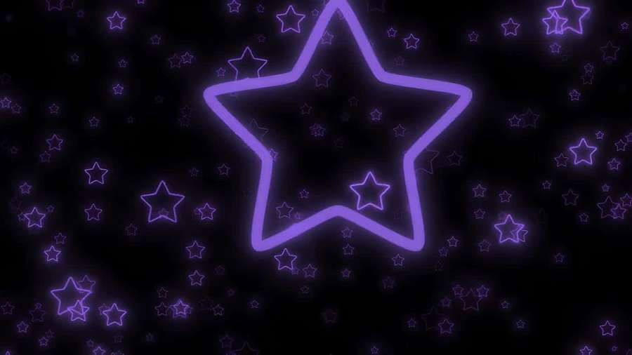 Contorno de estrella neón púrpura brillando contra un fondo oscuro con estrellas más pequeñas. — Estrella Y2k Fondos de pantalla