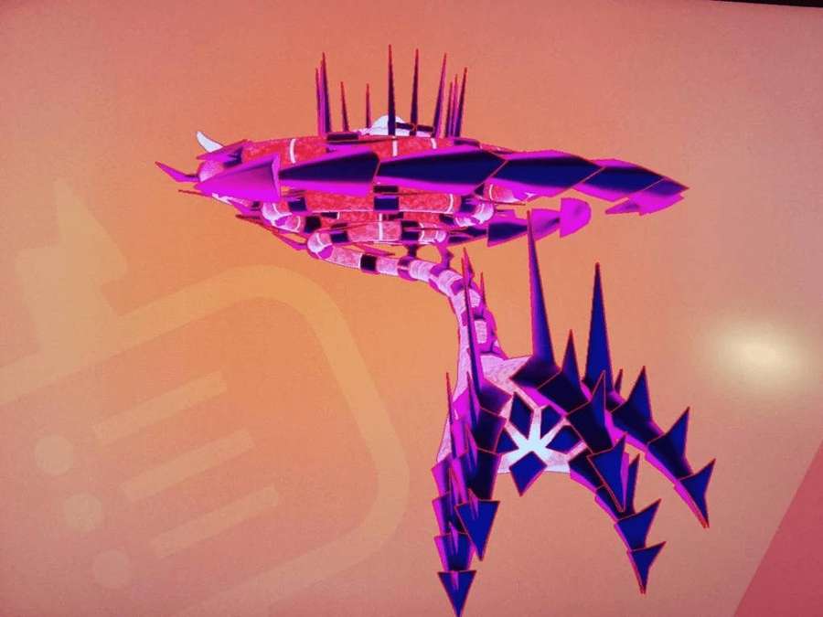 Um dragão geométrico roxo brilhante com espinhos afiados contra um fundo gradiente quente. — Eternato Papéis de Parede