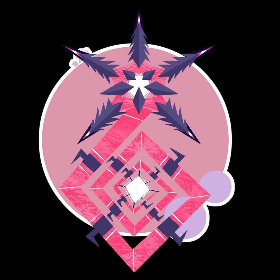 Lebendiges geometrisches Sternenburst-Muster in Pink und Lila auf schwarzem Hintergrund. — Eternatus Bilder