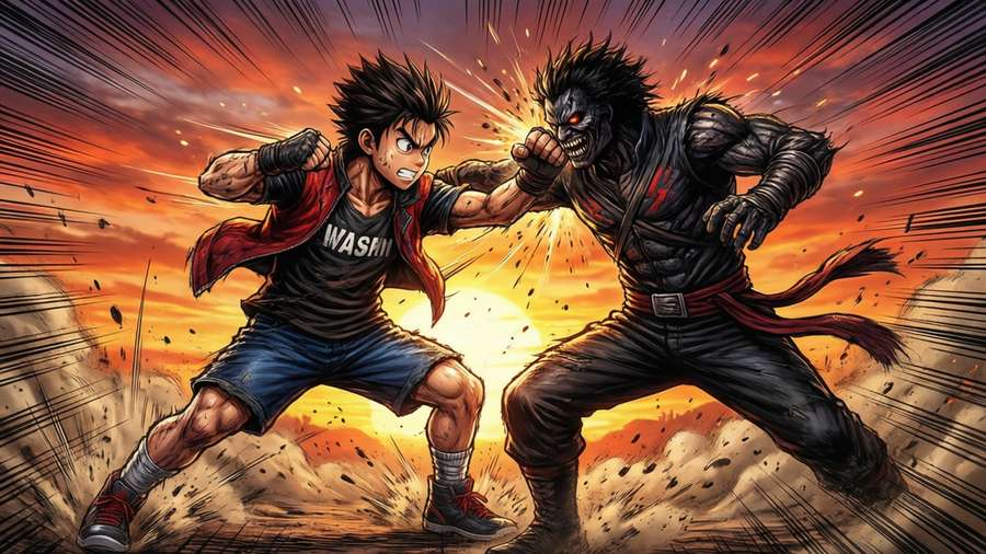 Eustass Kid and Killer in a dynamic battle scene at sunset. — Eustass kid Picture