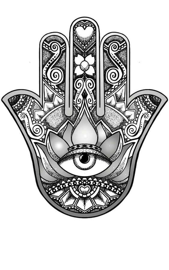 Decorative hamsa hand with eye symbol and intricate patterns. — Evil Eye iPhone Wallpaper