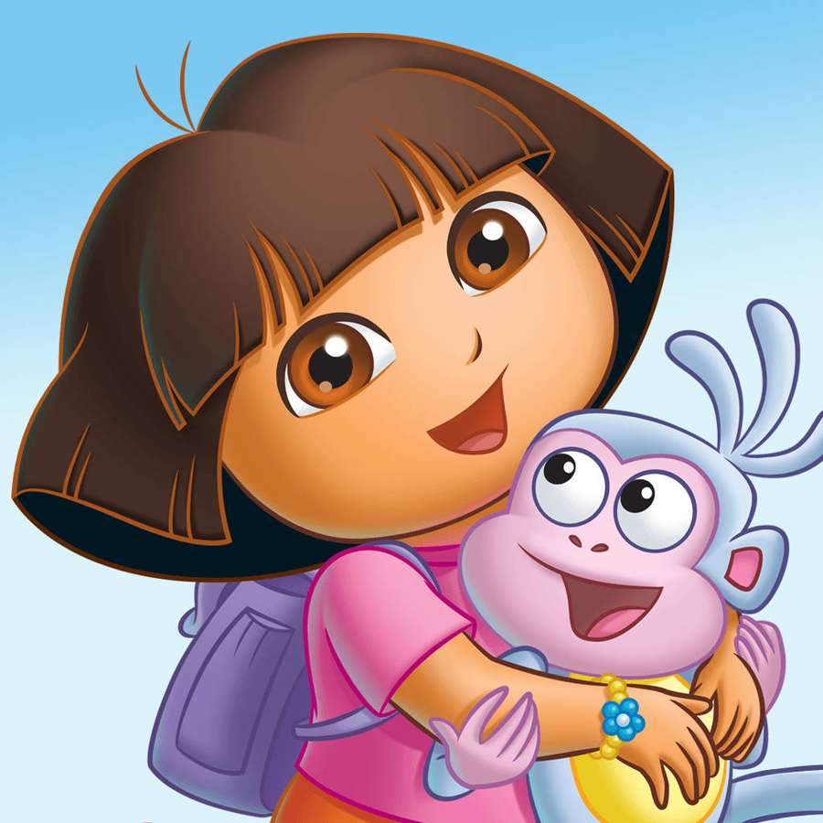 Dora the Explorer hugging her monkey friend Boots with a cheerful expression. — Explorer Wallpaper