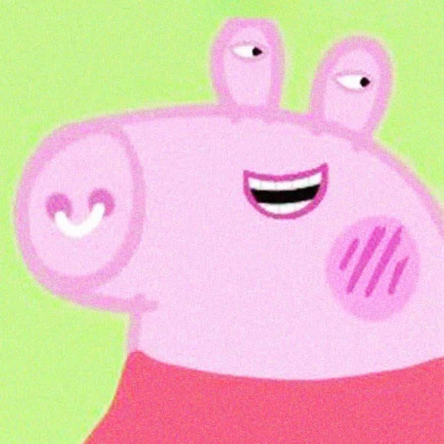 Un cerdo de dibujos animados sonriente con mejillas sonrosadas y una camisa roja. — Extraño Imágenes